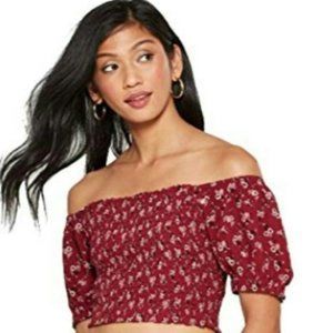 Xhilaration Women's Red Floral Flower Crop Top Off The Shoulder Size Medium NWT